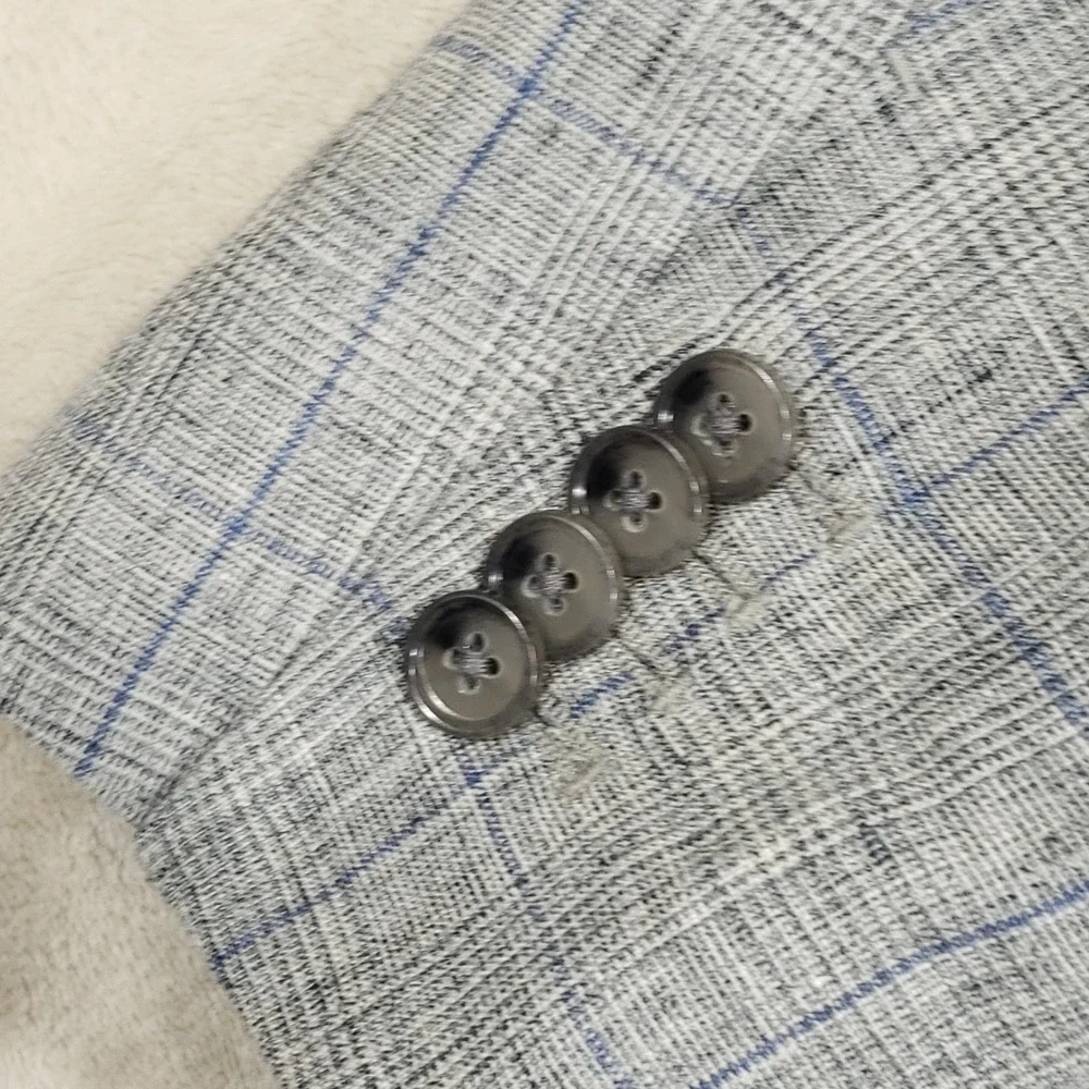 Banana Republic Linen Jacket Mens 42 Regular Gray Plaid Blazer 674506-00 Summer